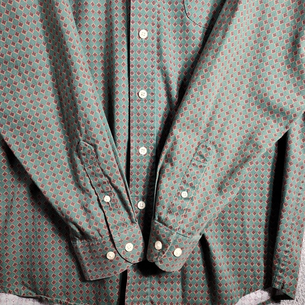 Cinch Button Down Shirt Diamond Print Western Short Sleeve Green Mens Size M - Picture 3 of 9